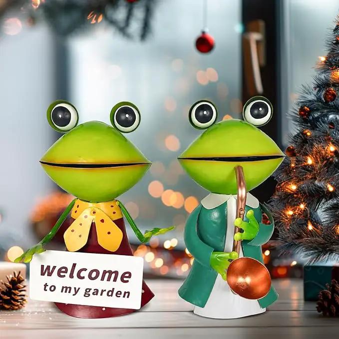 HONGLAND Metal Frog Garden Decor - Metal Frog Outdoor Statue -Outdoor Garden Decorations - 3D Frog Figurines - Christmas Holiday Lawn Patio Yard Fairy Garden Decor (with Welcome) by GreenHaven Gardens