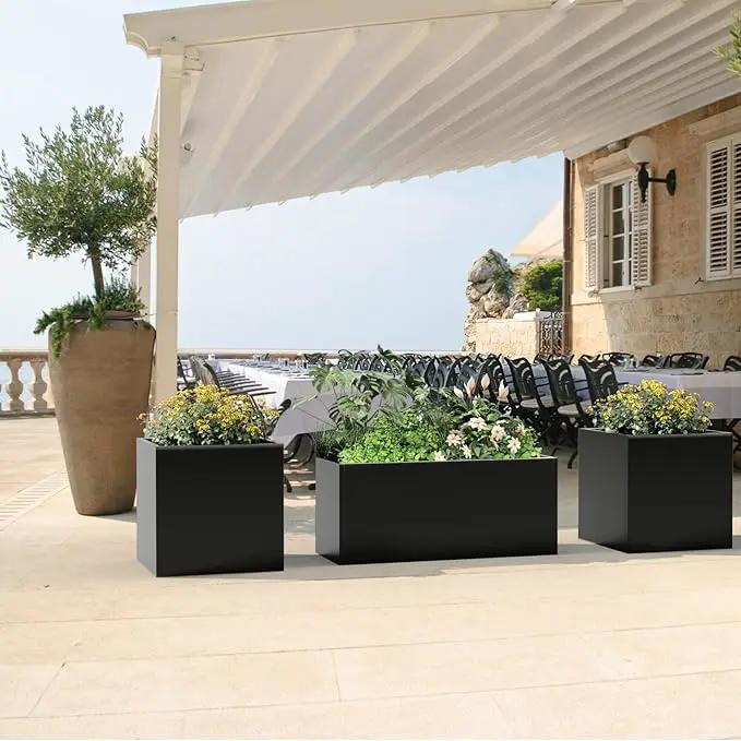 Tall Metal Cube Planter for Outdoor Plants 20" L x 20" W x 20" H, Heavy Duty Steel Rectangular Planter Box with Removable Insert Shelf, Modern Décor for Outside, Indoor, Garden (Black) by GreenHaven Gardens