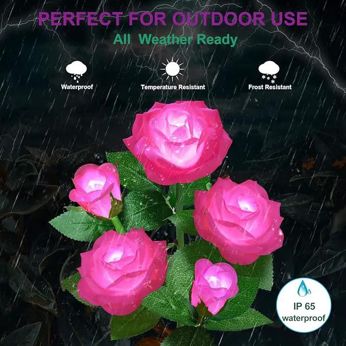 Solar Flower Lights Outdoor - Upgraded New Material Two Modes Realistic LED Solar Powered Waterproof Lights with 5 Roses, Solar Decorative Stake Lights for Garden (Pink, 1 Pack) by GreenHaven Gardens