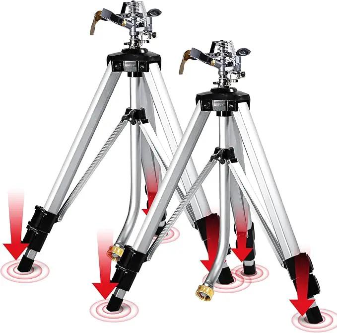 YAMATIC Impact Sprinkler on Tripod Base, 360 Degree Large Area, Heavy Duty Adjustable Pulsator Sprinkler for Lawn Yard and Grass, Spray up to 20-90ft (36inch) Zinc Head, 2Pcs by GreenHaven Gardens
