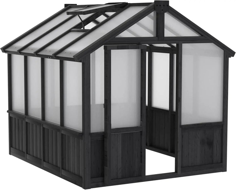 MUPATER 6 x 8 FT Walk-in Wooden Polycarbonate Greenhouse with Ventilated Window & Lockable Door, Multi-Layer PC Panels for UV Protection, Greenhouse Kit for Outdoor, Garden and Backyard, Black by GreenHaven Gardens