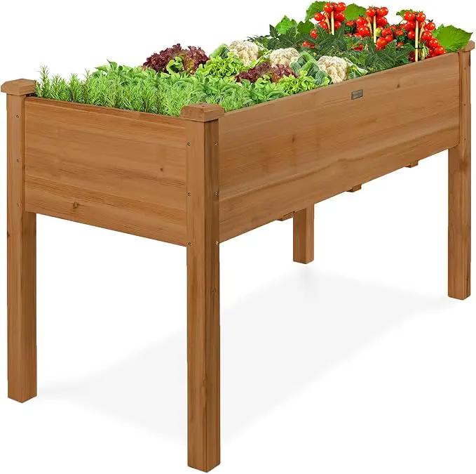 Best Choice Products 48x24x30in Raised Garden Bed, Elevated Wood Planter Box Stand for Backyard, Patio, Balcony w/Bed Liner, 200lb Capacity - Acorn Brown by GreenHaven Gardens