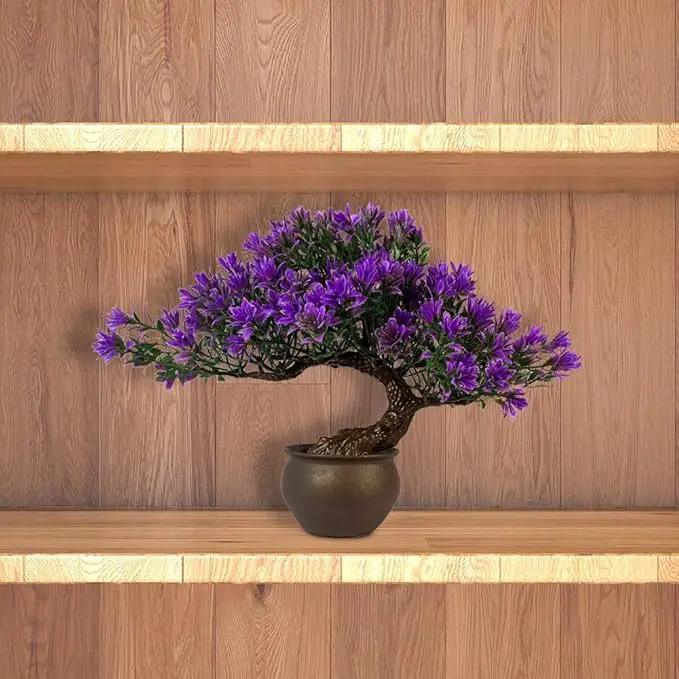 Fake Plants Plastic Artificial Bonsai Tree, Purple Room Decor Bonsai Tree for Home Bedroom Farmhouse Office Desk Decor, Tall 9.5" by GreenHaven Gardens