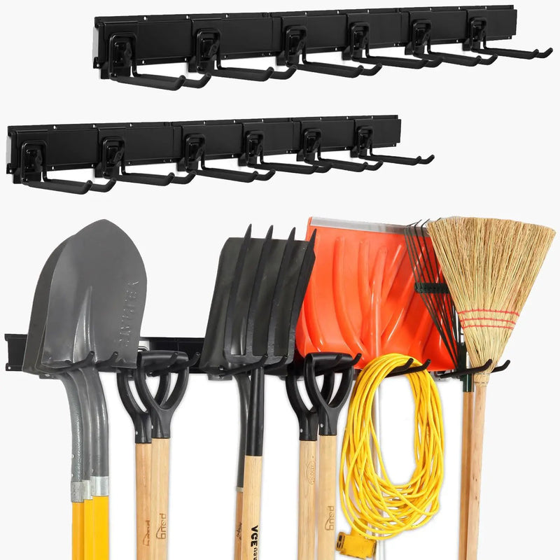 Locking Garden Tool Organizer, Garage Organization Wall Mount Storage Rack, Heavy Duty Metal Yard Tool Organizer, Adjustable Hanging Hooks, Hold Up to 420lbs (96Inch Black) by GreenHaven Gardens