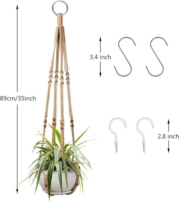 Augshy 2 Pcs Plant Hangers Hanging Plant Holder for Indoor Outdoor Decor Macrame Hanging Planter Basket with 4 Hooks(35 Inch) by GreenHaven Gardens