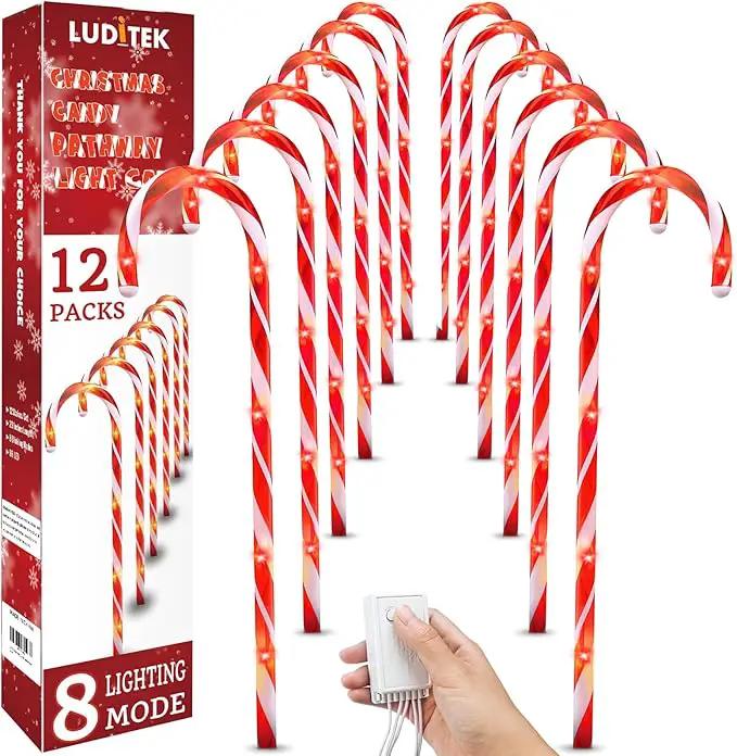 Luditek 24.5 inch Christmas Candy Cane Pathway Markers Set of 12 Christmas Outdoor Outside Decorations Lights 8 Blinking Modes Indoor Holiday Xmas Yard Patio Garden Walkway Decor by GreenHaven Gardens