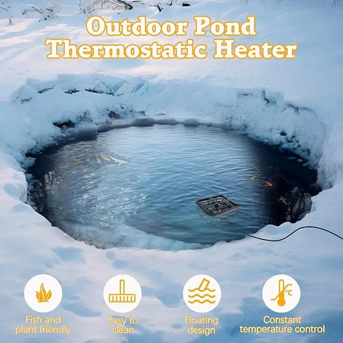 Aobiono Pond Heater De Icer, Winter Thermo Climate Floating Survival Solution for Outdoor Fish Pond Koi, Thermostat Control for Water Stock Tank Livestock Bird Bath Pet, 12 ft Cord (1500W) by GreenHaven Gardens