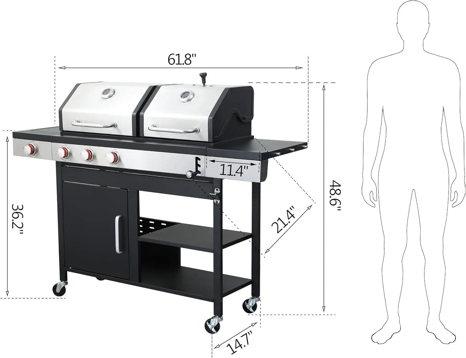3-Burner Propane Gas BBQ Grill with Side Burner and Charcoal Grill Combo, 37,230 BTU, Enameled Cast Iron Grates, Stainless Steel Outdoor Grill for Patio and Backyard by GreenHaven Gardens