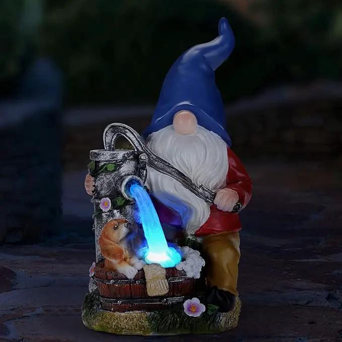Garden Gnome Statue, Gnome Decoration for Yard with Blue Solar Light, Patio Porch Yard Garden Decor for Outside, Lawn Ornament by GreenHaven Gardens