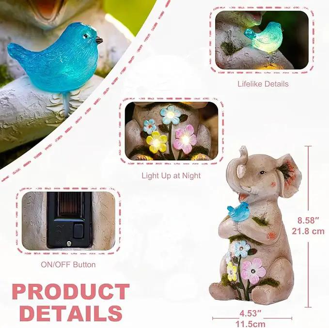 Solar Elephant Holding Solar Butterfly Lights - Resin Garden Outdoor Decorations for Patio,Balcony,Yard,Birthday Garden Gifts for Women Mom by GreenHaven Gardens