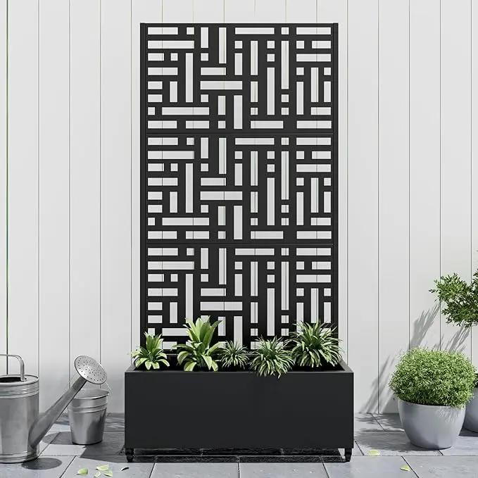 Casaphoria Metal Raised Garden Bed with Trellis and Wheels, 72"x35"x16" Planter Box for Climbing Plants, Vegetables & Vines, Features Drainage Holes and Privacy Screen (Black-Helen) by GreenHaven Gardens