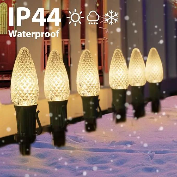 C9 Christmas Pathway Lights Outdoor, 25.7 Feet 20 LED C9 Strawberry Walkway Lights with Marker Stakes, Connectable Shatterproof C9 String Lights for Lane Outside Yard Decorations, Warm White, 4 Pack by GreenHaven Gardens