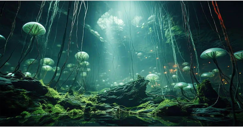 Aquarium Background Foggy Stone Mushroom Green Moss Fish Tank Background Mysterious Green Seaweed Scenery Aquarium Backgrounds White Mushroom Reptile Tank Enclosure Backgrounds Wallpaper 60x24in by GreenHaven Gardens