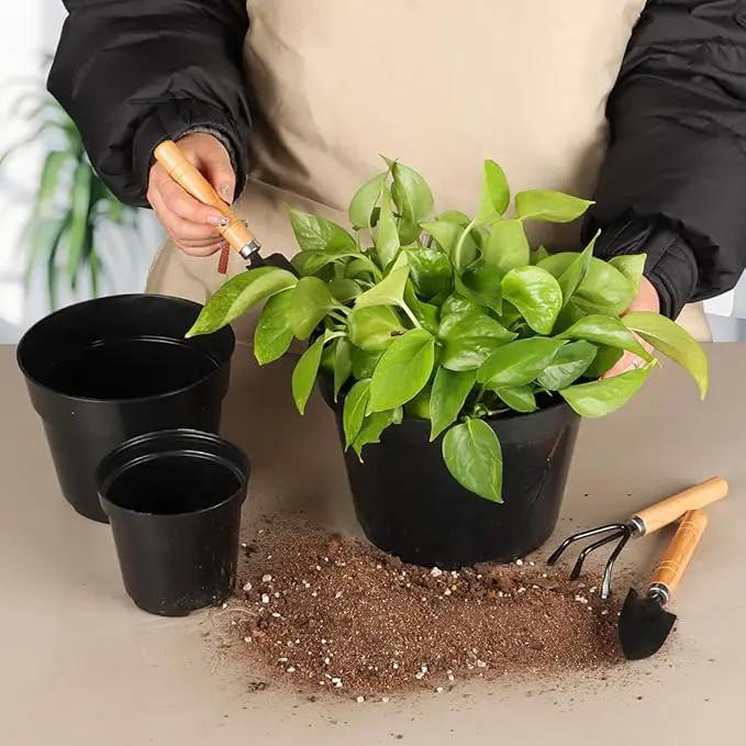 15 Pack 4/6/8 Inch Plant Nursery Pots, Thickened Plastic Pots for Plants with Drainage Holes, Sturdy Seedling Pots, Seed Starting Pots, Flower Pots for Indoor Outdoor Plants, Black by GreenHaven Gardens