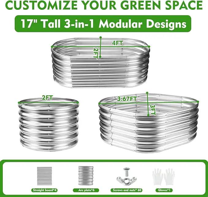 17" Tall Outdoor Garden Raised Garden Bed Kits, 4ft X 2ft Oval,0.8MM Thick Metal Raised Planter Bed/Ground Planter Box for Variety of Flowers,Herbs,Vegetables (Silver, 48X24X16.5 Inches) by GreenHaven Gardens