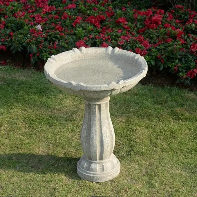 Bird Bath for Outdoor - 26'' Tall Resin Stone Modeling Design Birdbaths, Lightweight and Durable - Enhance Your Outside Garden with This Stunning Water Feature (Ivory White) by GreenHaven Gardens