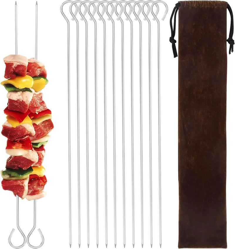 12" 12 Pack - Metal Skewers Reusable Kabob Skewers BBQ Barbecue Skewers for Grilling, Stainless Steel by GreenHaven Gardens