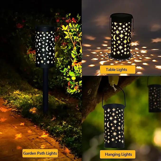 Solar Garden Lights - 6 Pack Black Star Moon, Waterproof Outdoor Path Lights by GreenHaven Gardens