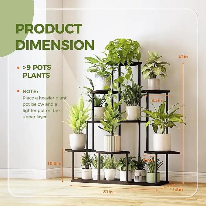 Bamworld Large Plant Stand Indoor, 9 Tier Tall Metal Plant Shelf for Multiple Plants, Tiered Flower Stand for Patio Garden Balcony Living Room Bedroom(Black) by GreenHaven Gardens