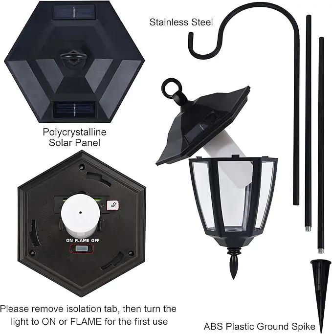 Dynaming 2 Pack Solar Flame Hanging Lights Outdoor, Solar Flickering Flame LED Garden Lanterns with 2 x 38 Inch Shepherd Hooks, Landscape Lighting Waterproof for Lawn Patio Yard Pathway Driveway by GreenHaven Gardens