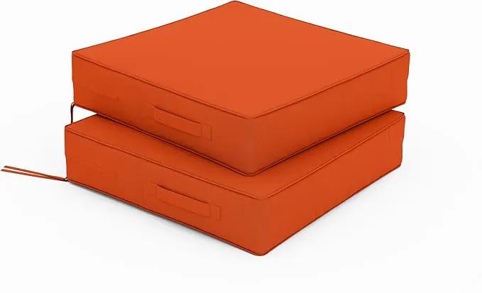 Patio Chair Cushions 19 X 19 X 4 Inch Waterproof Outdoor Seat Cushions for Patio Furniture, Outdoor Sofa Couch Pads with Ties & Handle, Set of 2, Orange by GreenHaven Gardens