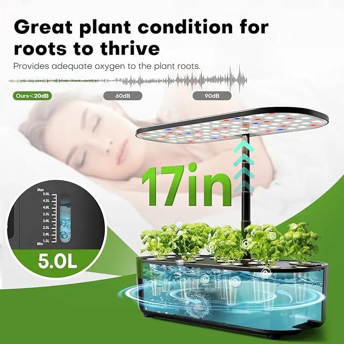 Ahopegarden Hydroponics Growing System Kit Indoor Herb Garden with Grow Light 12 Pods, with LCD Touch Panel Hydroponic Planter, Planting Height Up to 17", Grower Harvest Fresh Veggie Lettuce, Black by GreenHaven Gardens