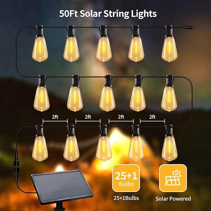 50ft Solar String Lights with Remote, 25+1 Bulbs Solar Patio Lights Outdoor Waterproof, Solar Powered Dimmable Deck Lights for Garden Porch Party by GreenHaven Gardens