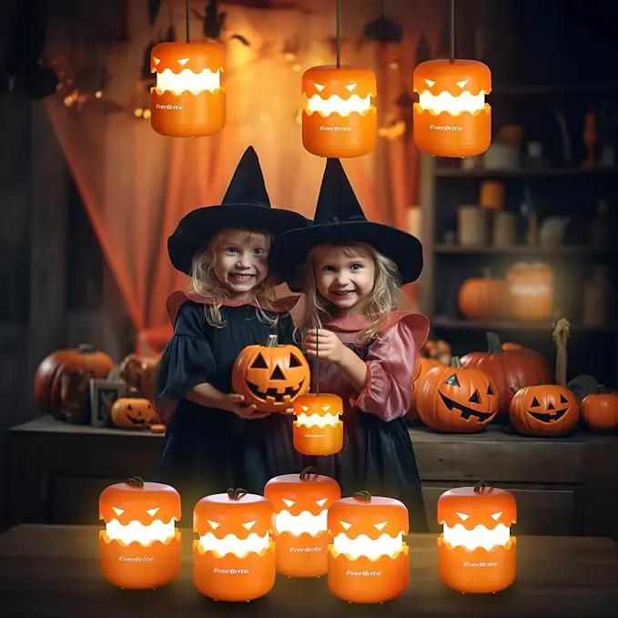 EverBrite 3-Pack Halloween Pumpkin Lantern, Collapsible Jack O Lantern Pumpkins with Lanyard, Halloween Party Favors for Kids, Light up Pumpkin Outdoor for Halloween Party Decoration, Battery Included by GreenHaven Gardens