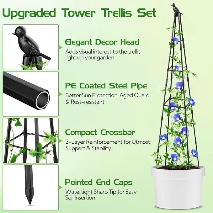 2 Pack Garden Trellis for Climbing Plants Outdoor, 79"/6.6ft Tall Rustproof Tomato Trellis, PE Coated Metal Plant Trellis Indoor, Tower Trellis for Potted Plants Flowers Vines Vegetables by GreenHaven Gardens