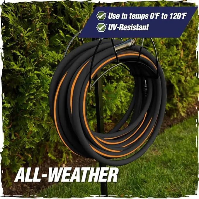 Rugged Rhino Heavy Duty Flexible Light Weight Garden Hose, 100ft x 5/8in, 4 Layer Leakproof Outdoor Gardening Tools, Watering Supplies, Powerful Water Pressure for Lawn, Flowers, Black Orange by GreenHaven Gardens