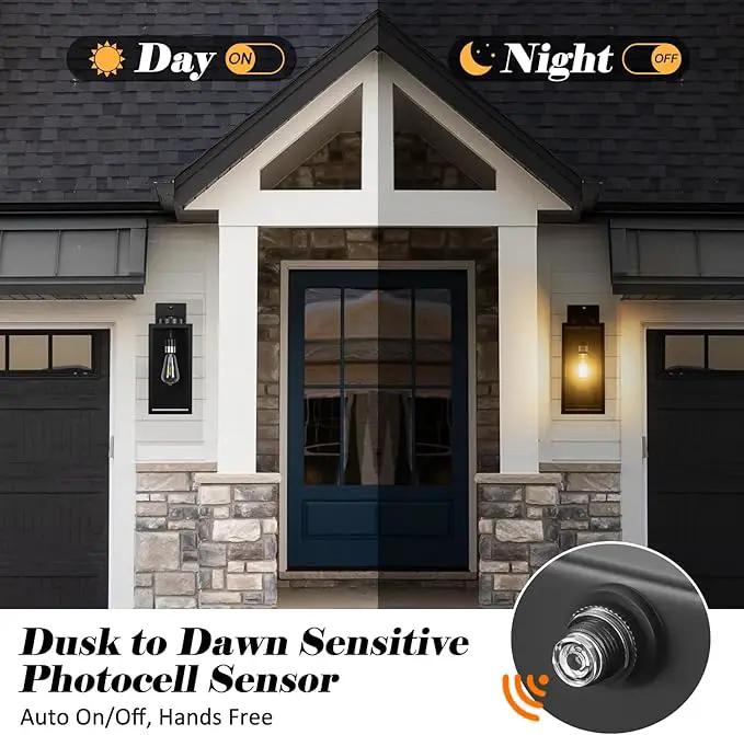 16-inch Dusk to Dawn Outdoor Wall Light Fixture, Large Black Exterior Wall Lantern Waterproof, Farmhouse Porch Sconce Lighting, Modern Wall-Mounted Outside Lights for House Garage, Patio Lamp, 2 Packs by GreenHaven Gardens