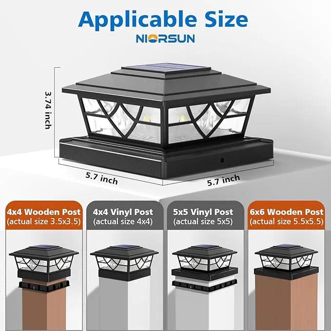 NIORSUN Solar Post Lights Outdoor 4 Pack, 2 Modes LED, Deck Fence Post Solar Lights for 3.5x3.5 4x4 5x5 5.5x5.5 Caps Patio Garden Decoration, Black by GreenHaven Gardens