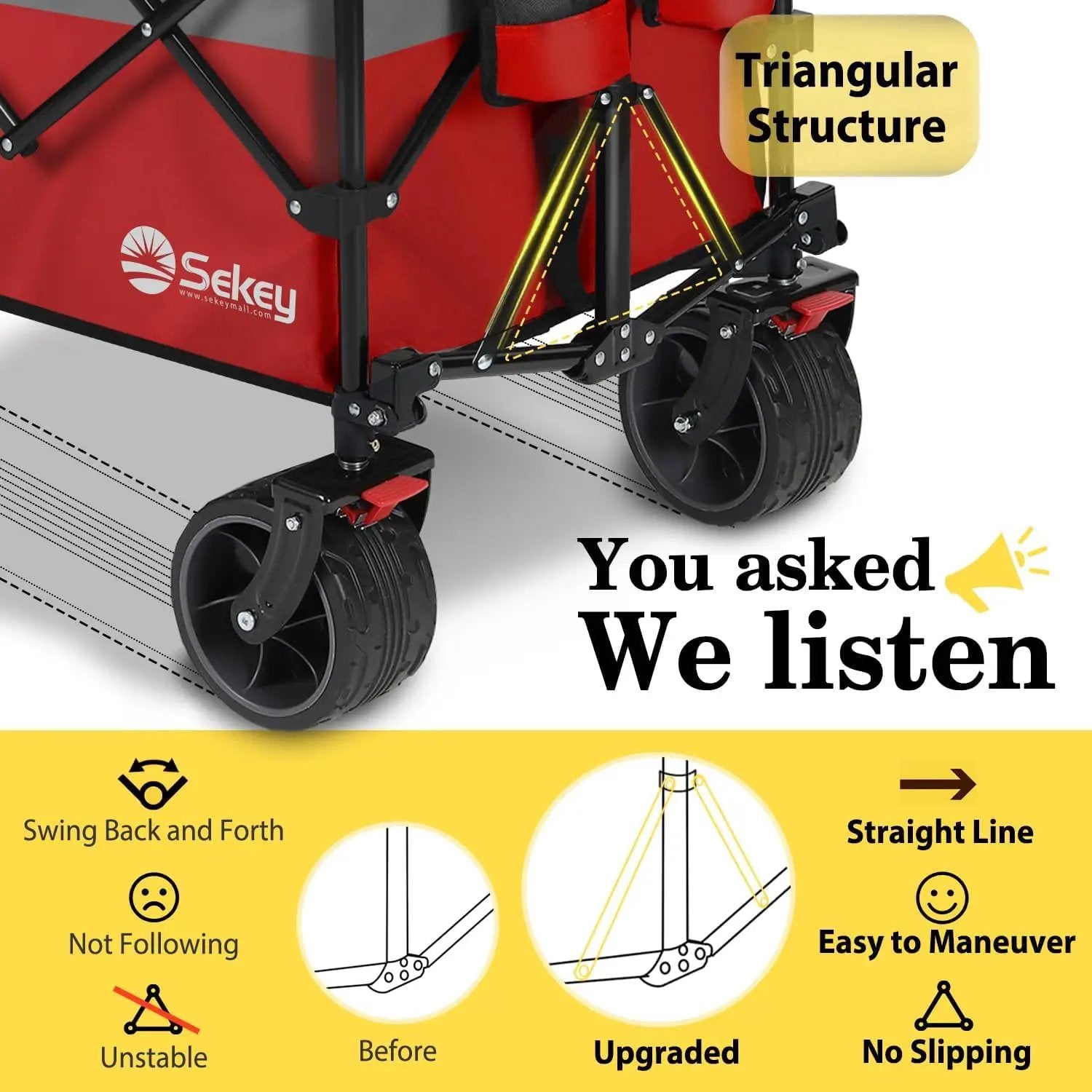 Sekey 48''L Collapsible Foldable Extended Wagon with 440lbs Weight Capacity, Heavy Duty 300L Folding Utility Garden Cart with Big All-Terrain Beach Wheels & Drink Holders. Red&Grey by GreenHaven Gardens