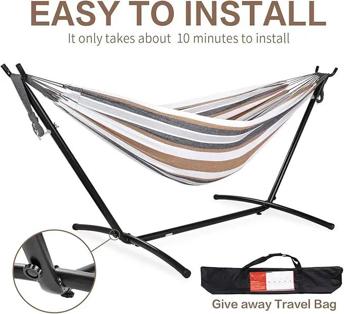 PNAEUT Double Hammocks with Stand for Outside, Portable Space Saving Heavy-Duty Steel Stand for Indoor Outdoor Patio with Carrying Bag, 450 lbs Capacity (Coffee) by GreenHaven Gardens