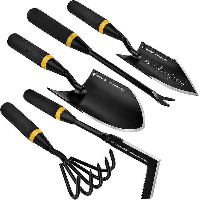 Garden Tool Set - Featuring a Heavy-Duty Stainless Steel Hand Cultivator, Transplant Shovel, Trowel, Crack Weeder, and Dandelion Weeder - The Ultimate, Unbreakable Gardening Gift by GreenHaven Gardens