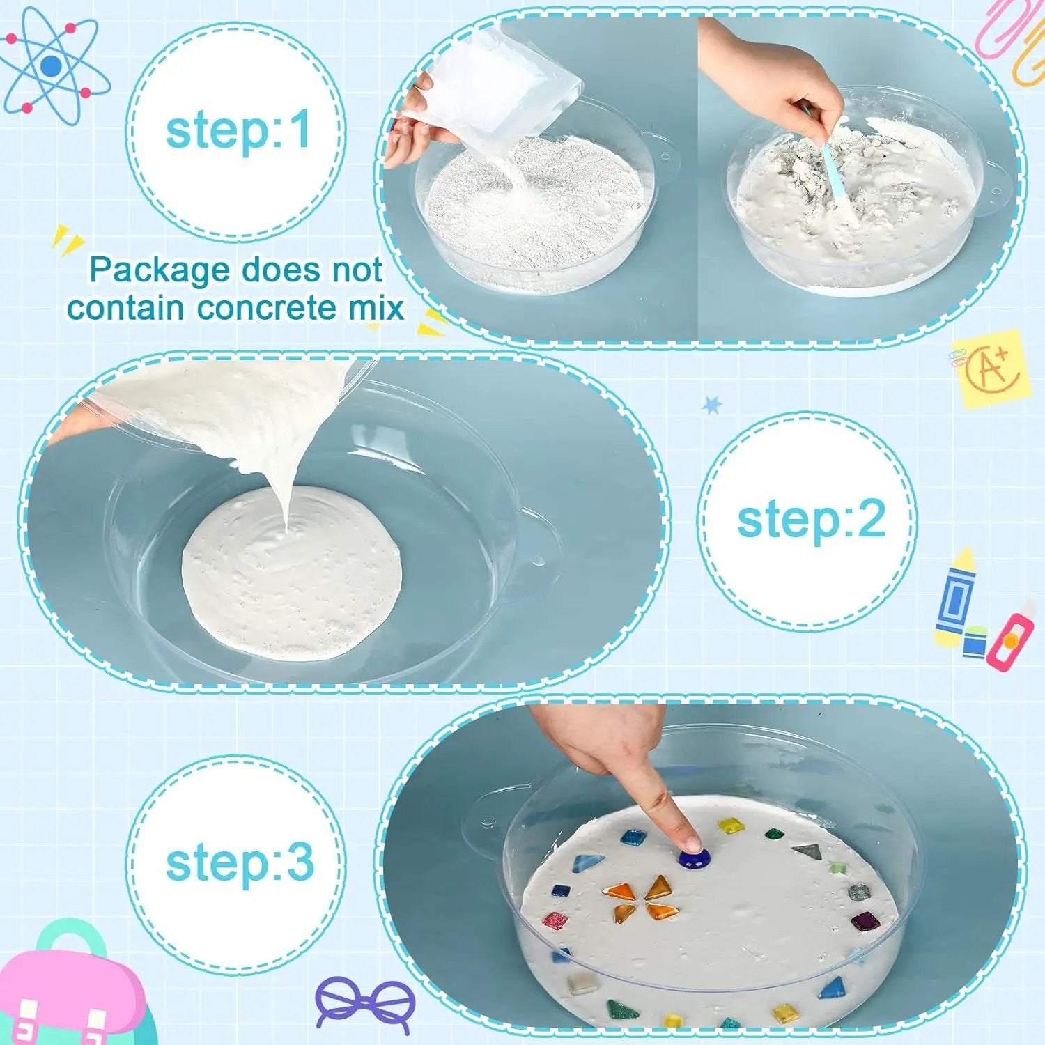 24 Pcs Stepping Stone Kit Includes Concrete Mold, Mosaic Tiles and Carving Tools, DIY Craft Handmade Stepping Stone Kit for Kids, Family, Garden Outdoor Decor, No Concrete Mix (Round,12 Inch) by GreenHaven Gardens