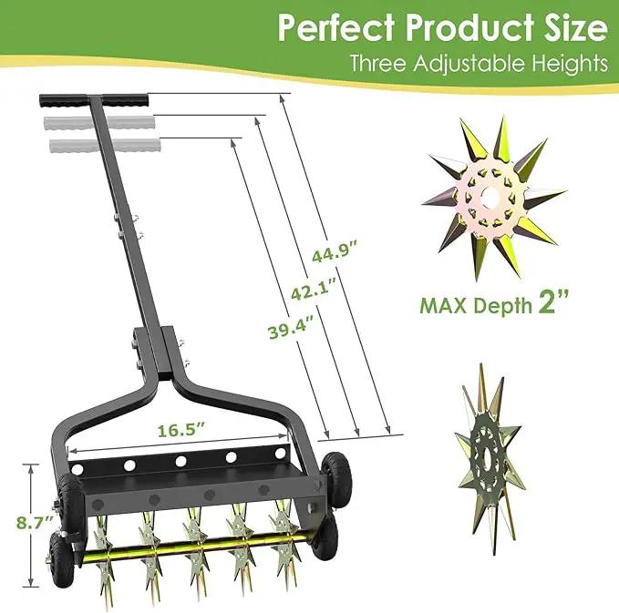 Seeutek 18 Inch Lawn Aerator, Upgraded Heavy Duty Manual Aerators Lawn Tool w/ 3D Steel Tines, 4 Wheels & Non-Slip Handle, Push Spike Aerator Suitable for Lawn, Garden and Yard by GreenHaven Gardens