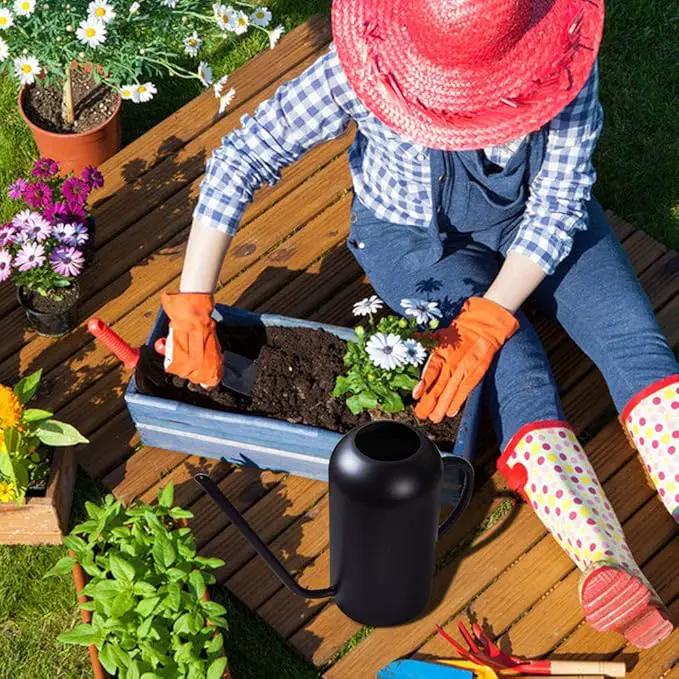 Watering Can Indoor Plants, 50 oz/1500 ml Metal Stainless Steel Watering Can Pot with Long Spout for Indoor House Plants Bonsai Outdoor Garden Flower Decorative(Copper) (Black) by GreenHaven Gardens