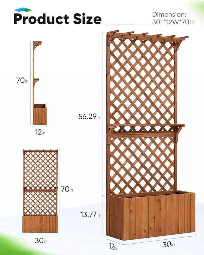 Quictent Raised Garden Bed Wood Planter Box with Lattice Trellis for Vine Climbing Plants Flower Free-Standing, for Patio Garden Indoor Outdoor 29x12x70 in by GreenHaven Gardens