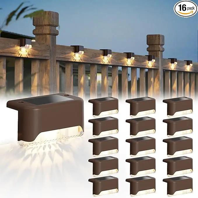 JACKYLED Solar Fence Lights 16 Pack Outdoor Solar Deck Light IP65 Waterproof Solar Step Lights Outdoor Lighting for Garden Deck Fence Railing Stair Patio Yard Pathway, Brown by GreenHaven Gardens