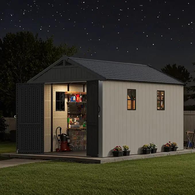 Patiowell 8 x 12 FT Resin Outdoor Storage Shed with Floor, Large Shed with Light and Lockable Door for Garden, Backyard, Tool Storage Use, Easy to Install in Beige (Kick-it Shed) by GreenHaven Gardens