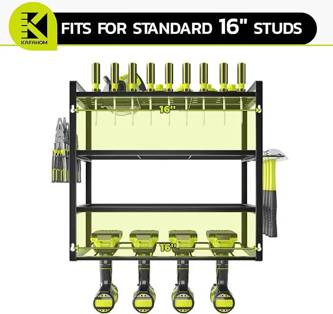 KAFAHOM Power Tool Organizer, Garage Tool Organizers and Storage,Drill Holder Wall Mount, Storage Rack for Cordless Drill, Heavy Duty Tool shelf with Screwdriver Holder/Pliers Holder/Hammer Holder by GreenHaven Gardens