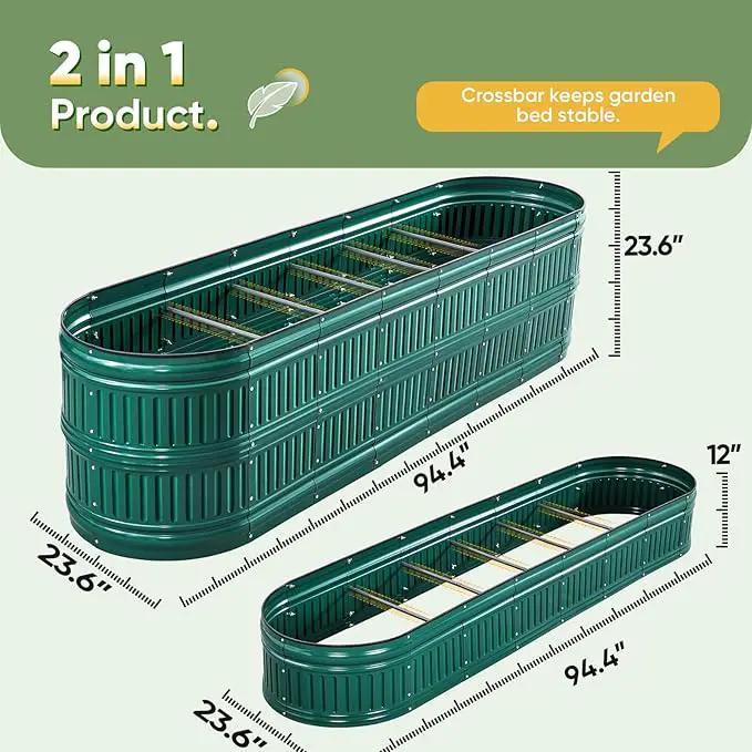 KING BIRD Raised Garden Bed Kit 2025 Upgraded Modular DIY Galvanized Planter Garden Box Outdoor for Gardening, Vegetables, Flowers, Elegant Roman Column Design, 94x24x24 in, Dark Green by GreenHaven Gardens