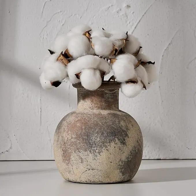 SIDUCAL Ceramic Rustic Farmhouse Vase | 6 Inch Pottery Decorative Flower for Home Decor | Boho Vase | Terracotta for Table, Living Room, Bathroom Decoration, Shelf Decor, Mantel by GreenHaven Gardens