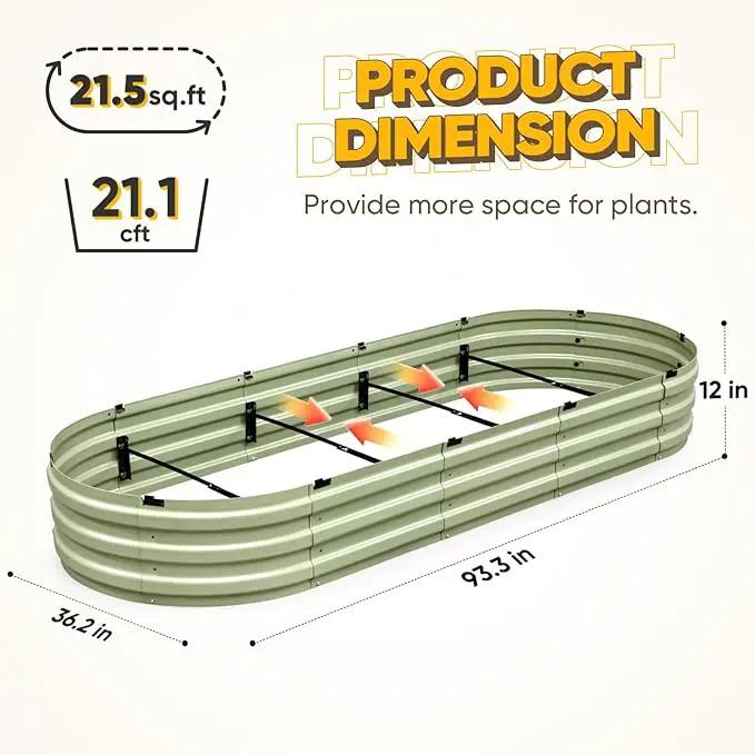 KING BIRD Raised Garden Bed Kit 2025 Upgraded Quick-Setup Galvanized Planter Garden Box Outdoor for Gardening, Vegetables, Flowers, 94x36x12 in, Olive Green by GreenHaven Gardens