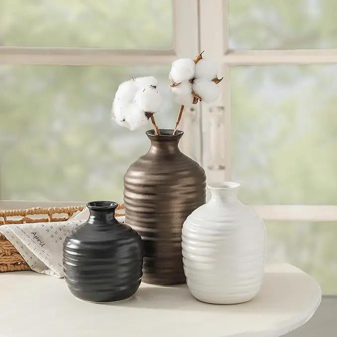 Ceramic Vase Set of 3 Decorative Vase for Home Decor Modern Farmhouse Decor Pottery Neutral Vases for Living Room Bathroom Table Mantel Fireplace Entryway Shelf (02-Metallic) by GreenHaven Gardens