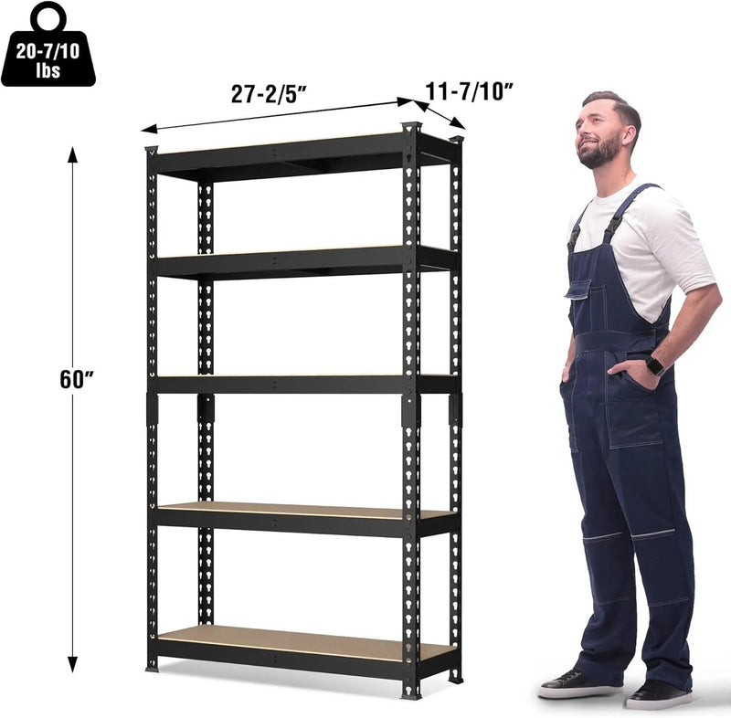 WORKPRO 5-Tier Steel Shelving Unit-Black, 27-2/5”W x 11-7/10”D x 60”H, Adjustable Storage Rack, Heavy Duty Shelf with MDF Board, 1650 lbs Load Capacity (Total) for Garage, Basement, Kitchen by GreenHaven Gardens
