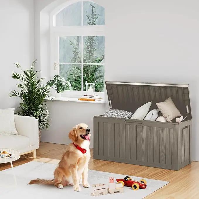 80 Gallon Waterproof Deck Storage - Compact Patio Storage Box & Pool Deck Box, All-Weather Resin Chest with Lock for Cushions & Tools, UV-Resistant, Slate Grey by GreenHaven Gardens