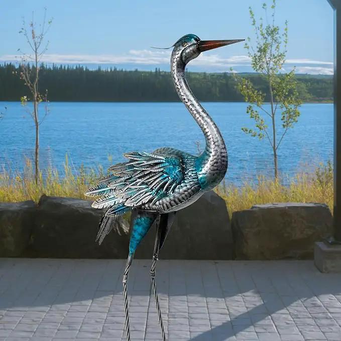 Crane Garden Decor Statue, Blue Heron Garden Statue Metal Yard Art Outdoor Decoy, Garden Sculptures & Statues for Yard/Garden/Lawn/Pond/Outdoor Decoration, 1Pc by GreenHaven Gardens