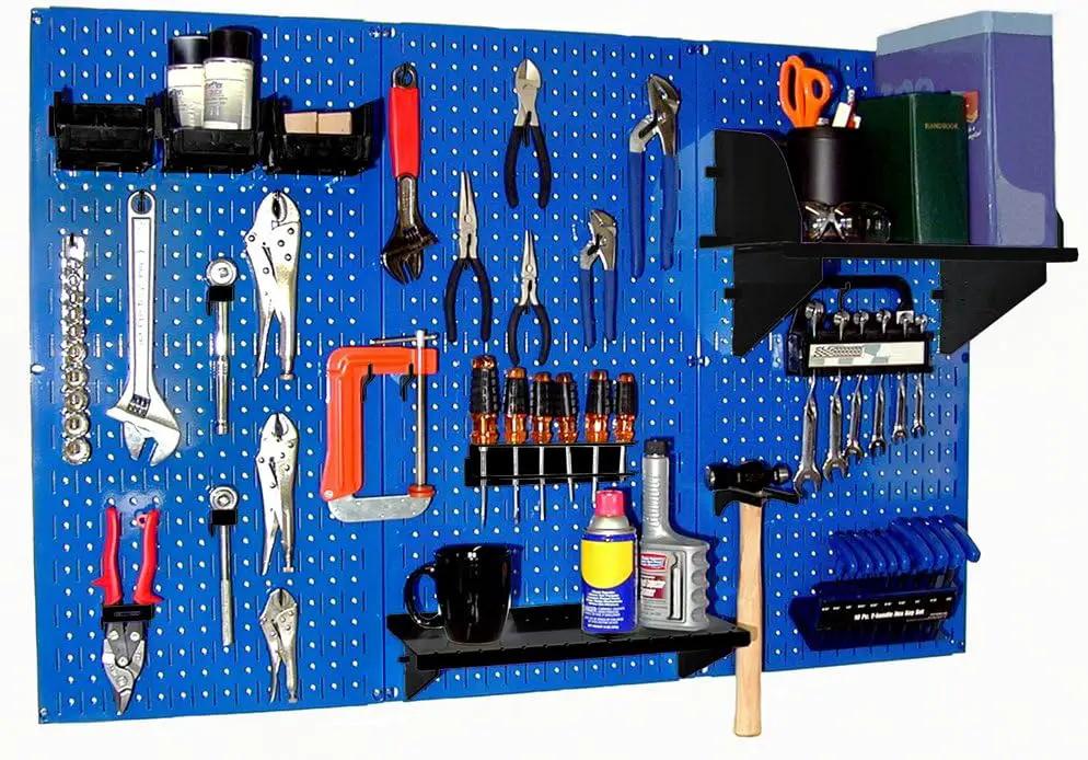 Wall Control Pegboard Organizer 4 ft. Metal Pegboard Standard Tool Storage Kit with Blue Toolboard and Black Accessories by GreenHaven Gardens
